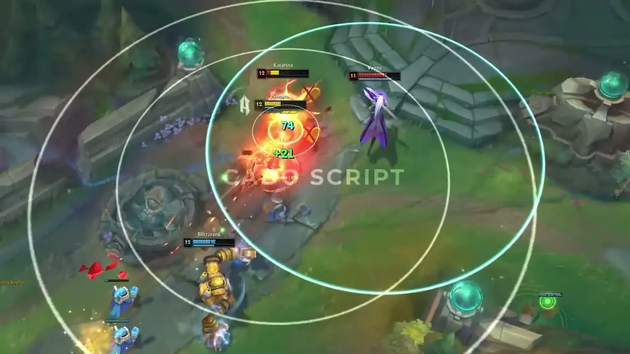 League of Legends script evade module dodging a skillshot with danger zone drawings