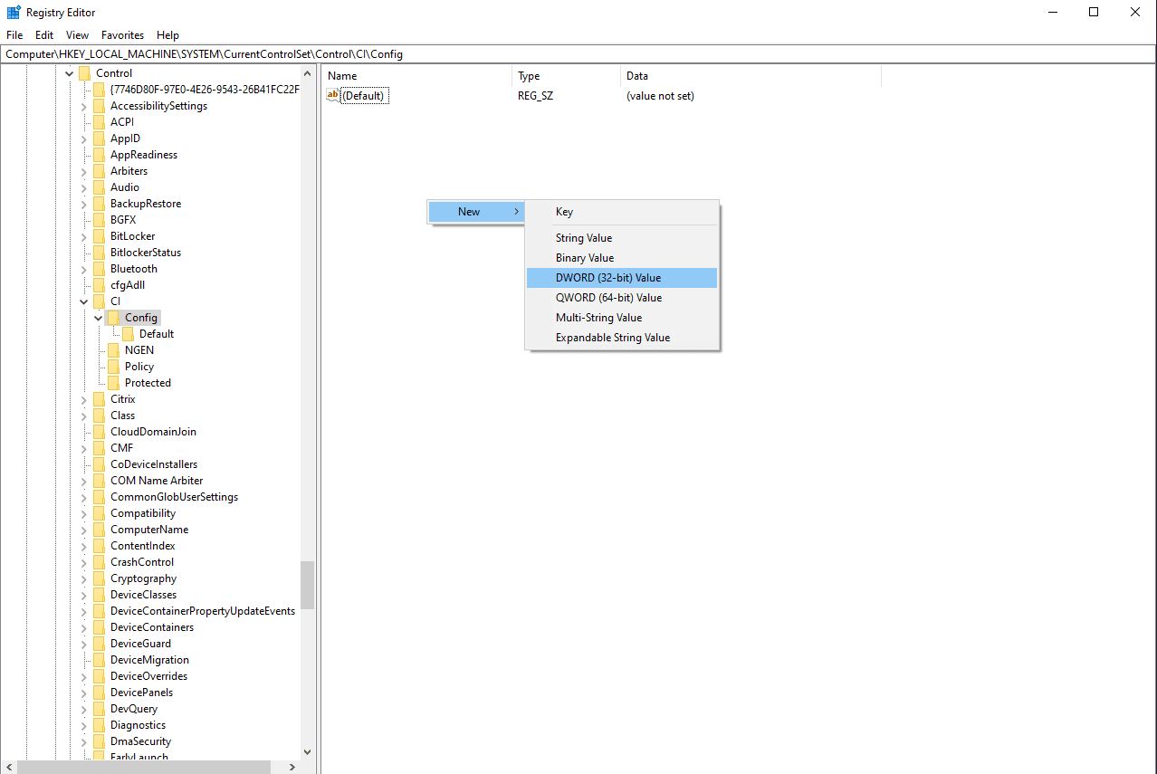 Creating a new DWORD (32-bit) Value