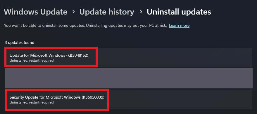 Windows 11 2025 updates to uninstall